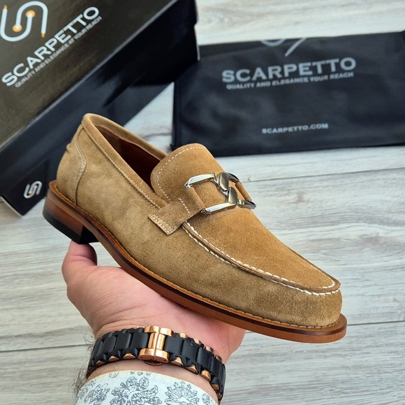 Men's Suede Leather Buckle Loafers - Picture 1 of 7